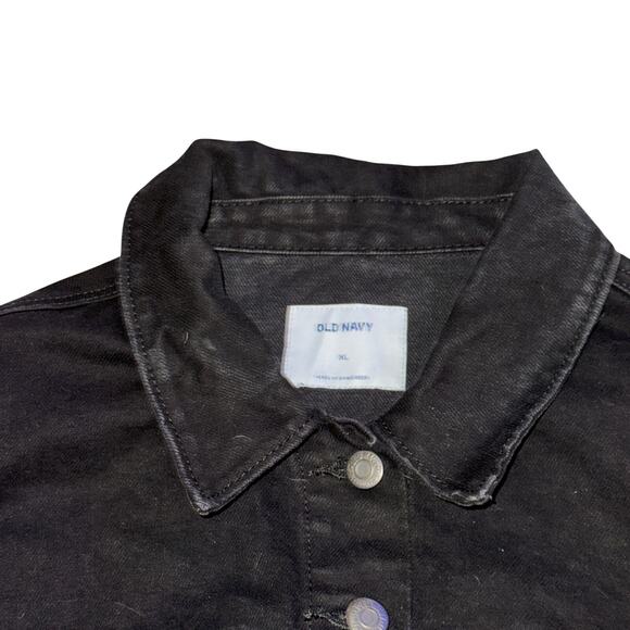 Old Navy Cropped Denim Jacket Women's Size XL Black Jack Button Front Pockets - Picture 2 of 8